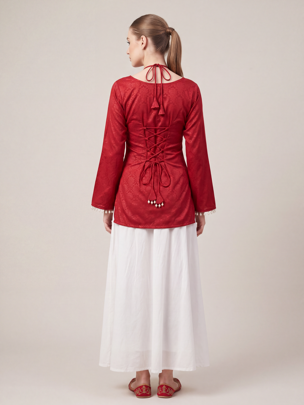 Noor Tie-Up Pearl Corset Kurti