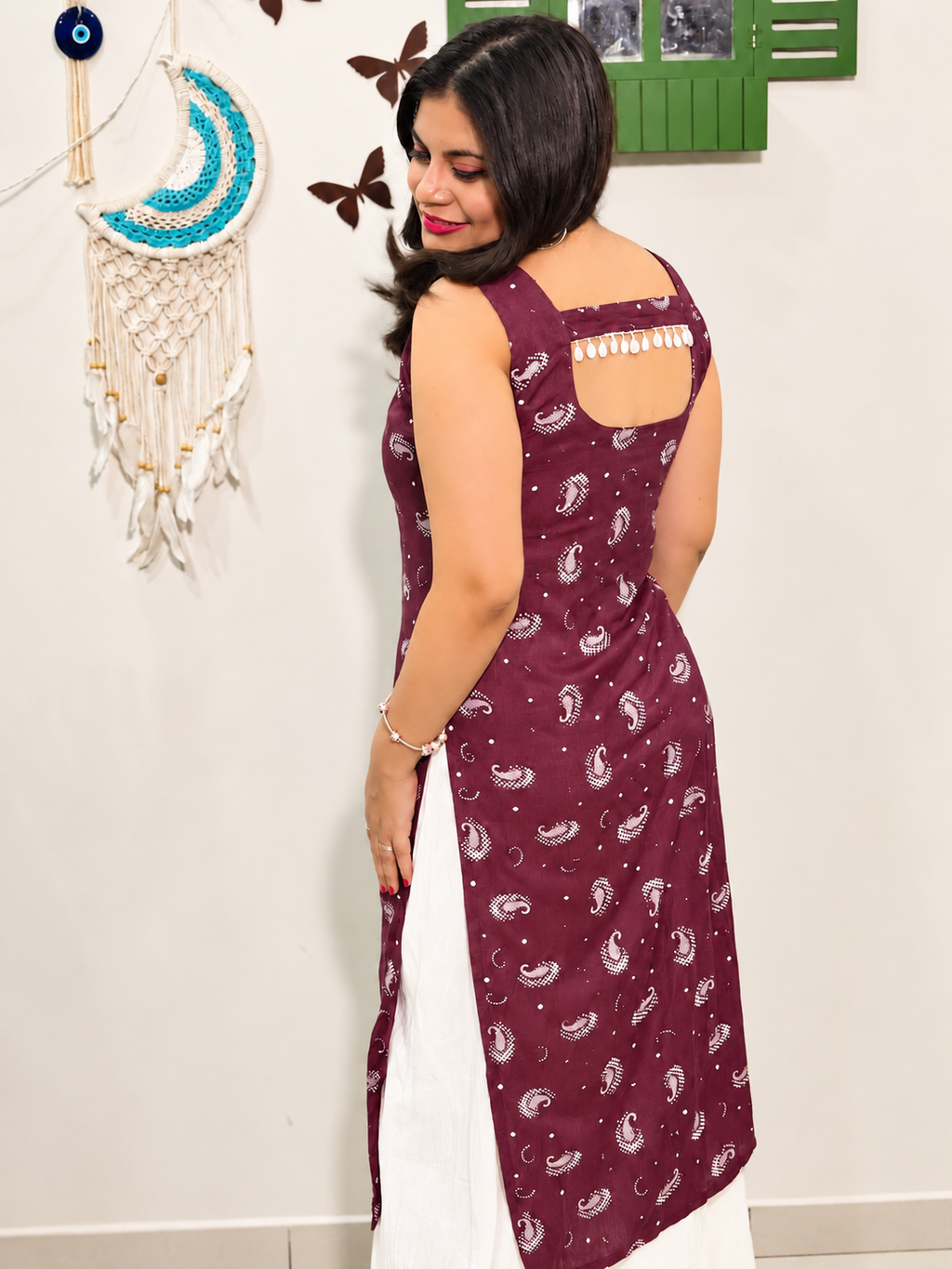 Suhani Shell Lace Kurti - Wine Maroon