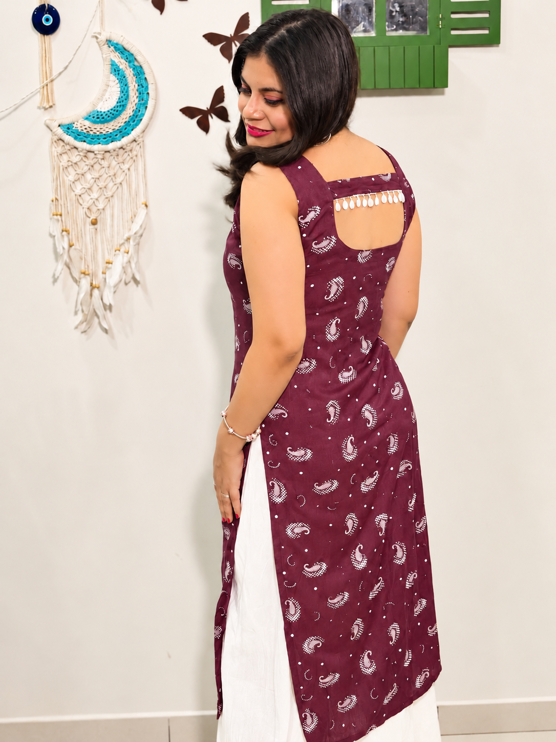 Suhani Shell Lace Kurti - Wine Maroon