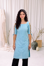 Sky Blue Dori Sleeve Kurti