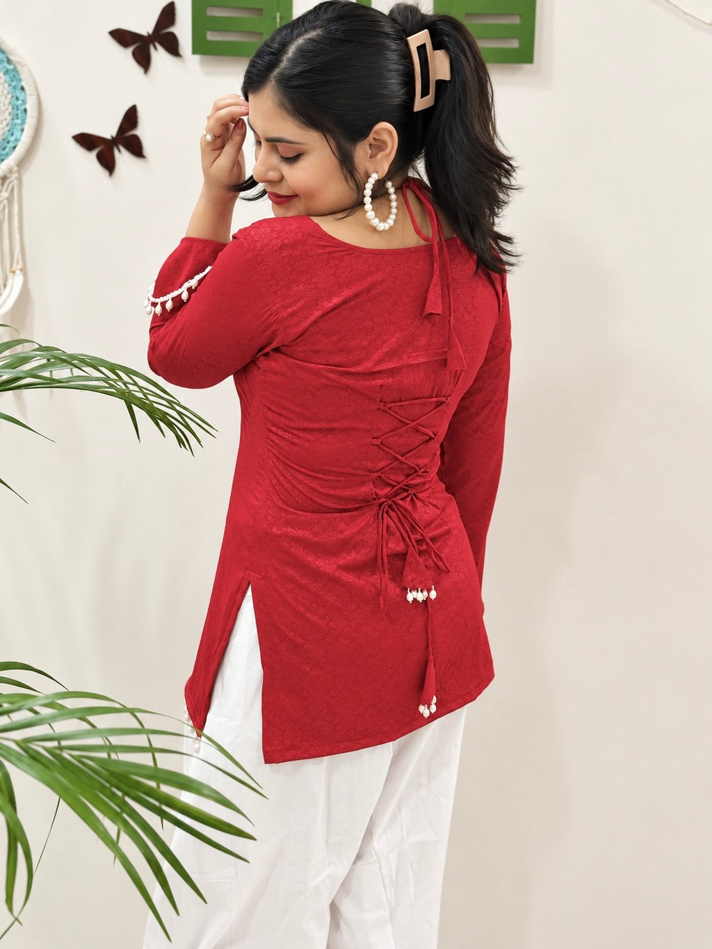 Noor Tie-Up Pearl Corset Kurti