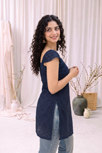 Navy Blue Hakoba Chikan Kurti