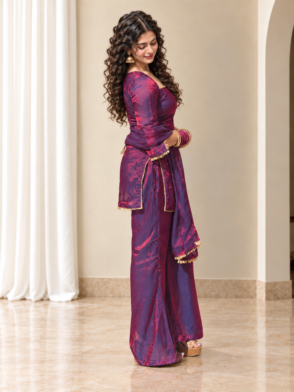 Sajni Corset Palazo Suit Set – Wine Blue