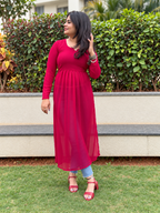 Hot Red Churidaar Sleeves Kurti