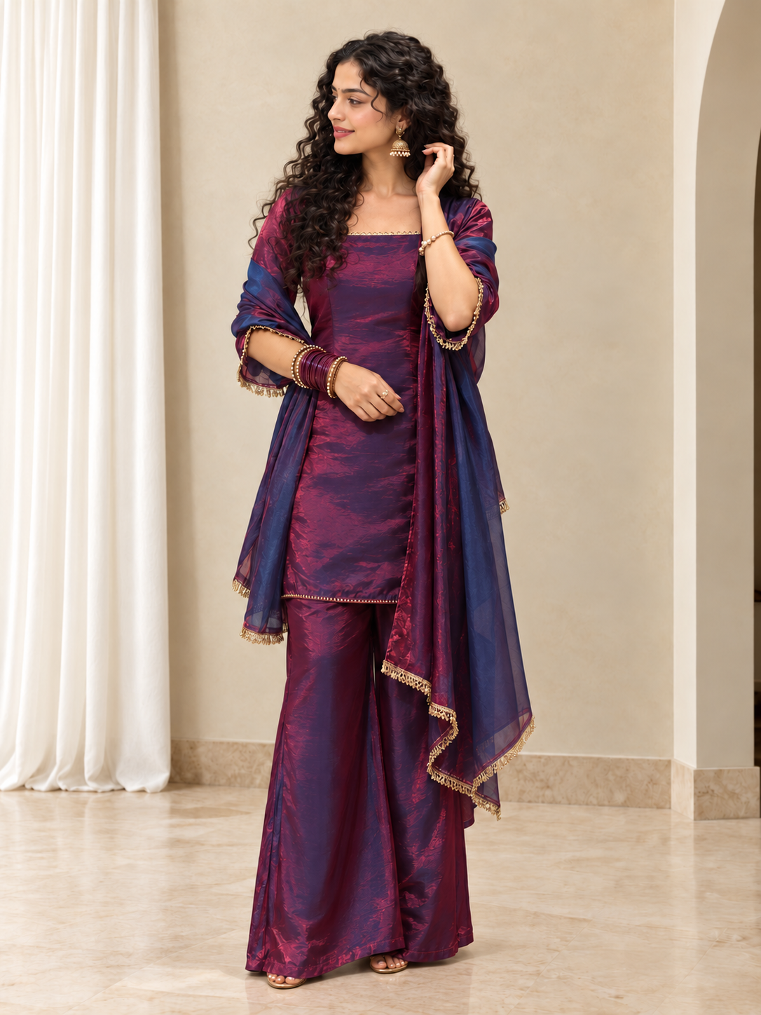Sajni Corset Palazo Suit Set – Wine Blue