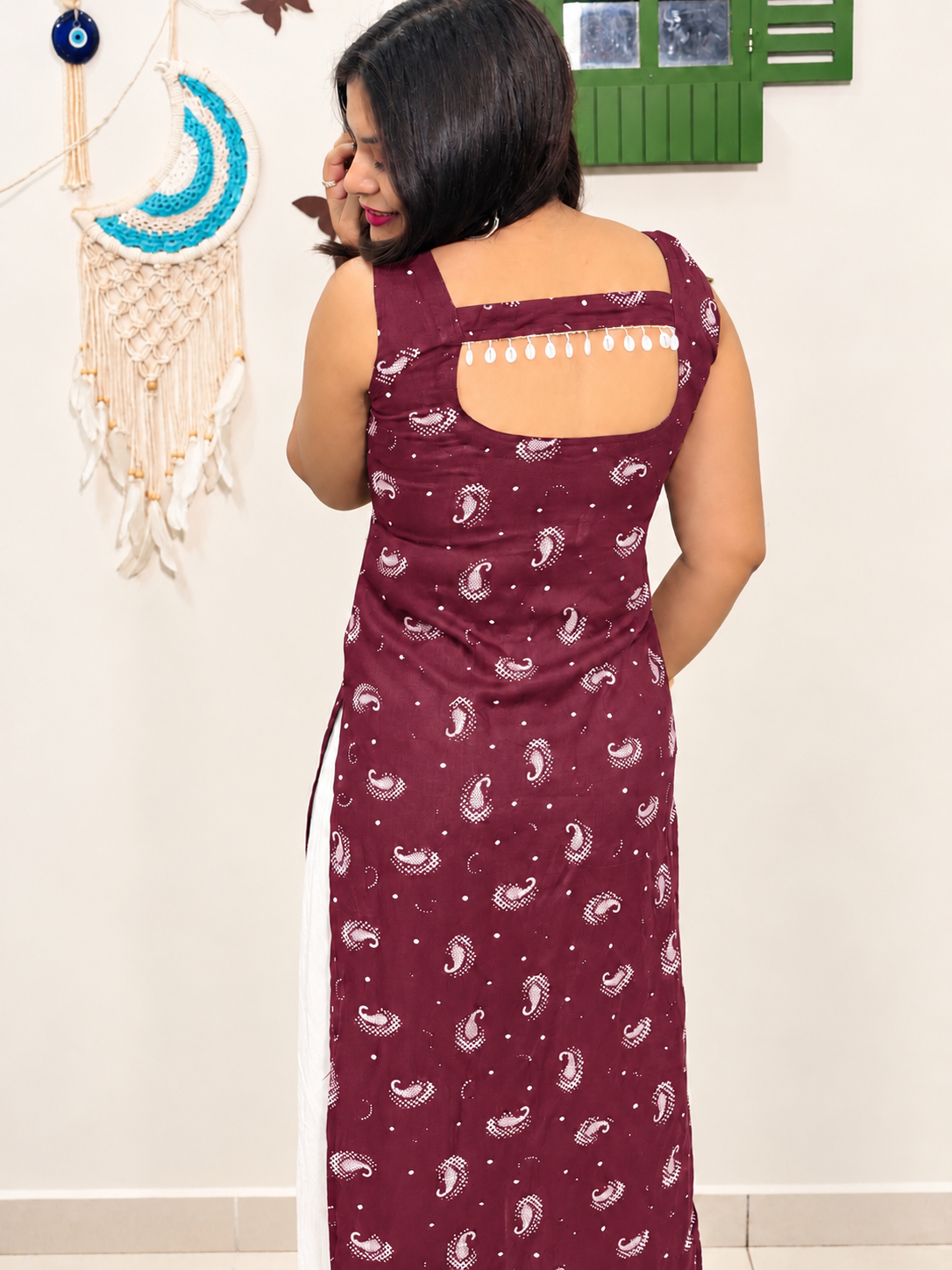 Suhani Shell Lace Kurti - Wine Maroon