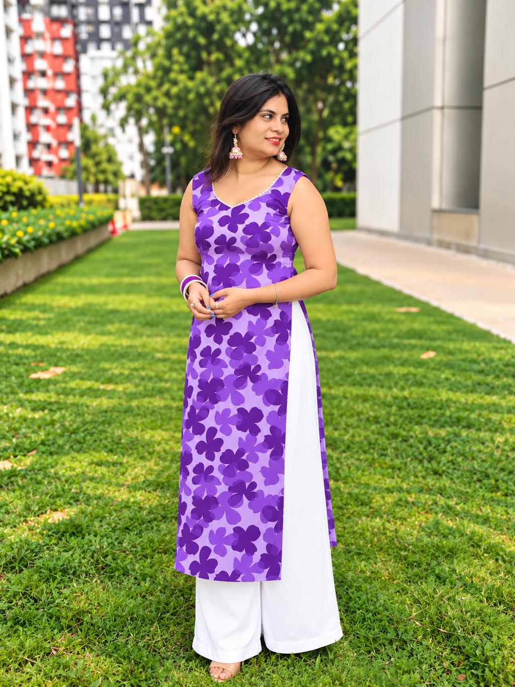Lavender Bloom Coin-Back Kurti