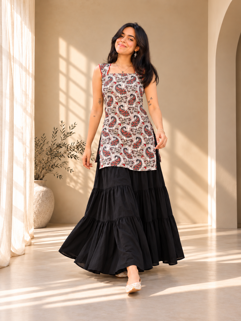 Mishthi Corset Kurti – White & Red