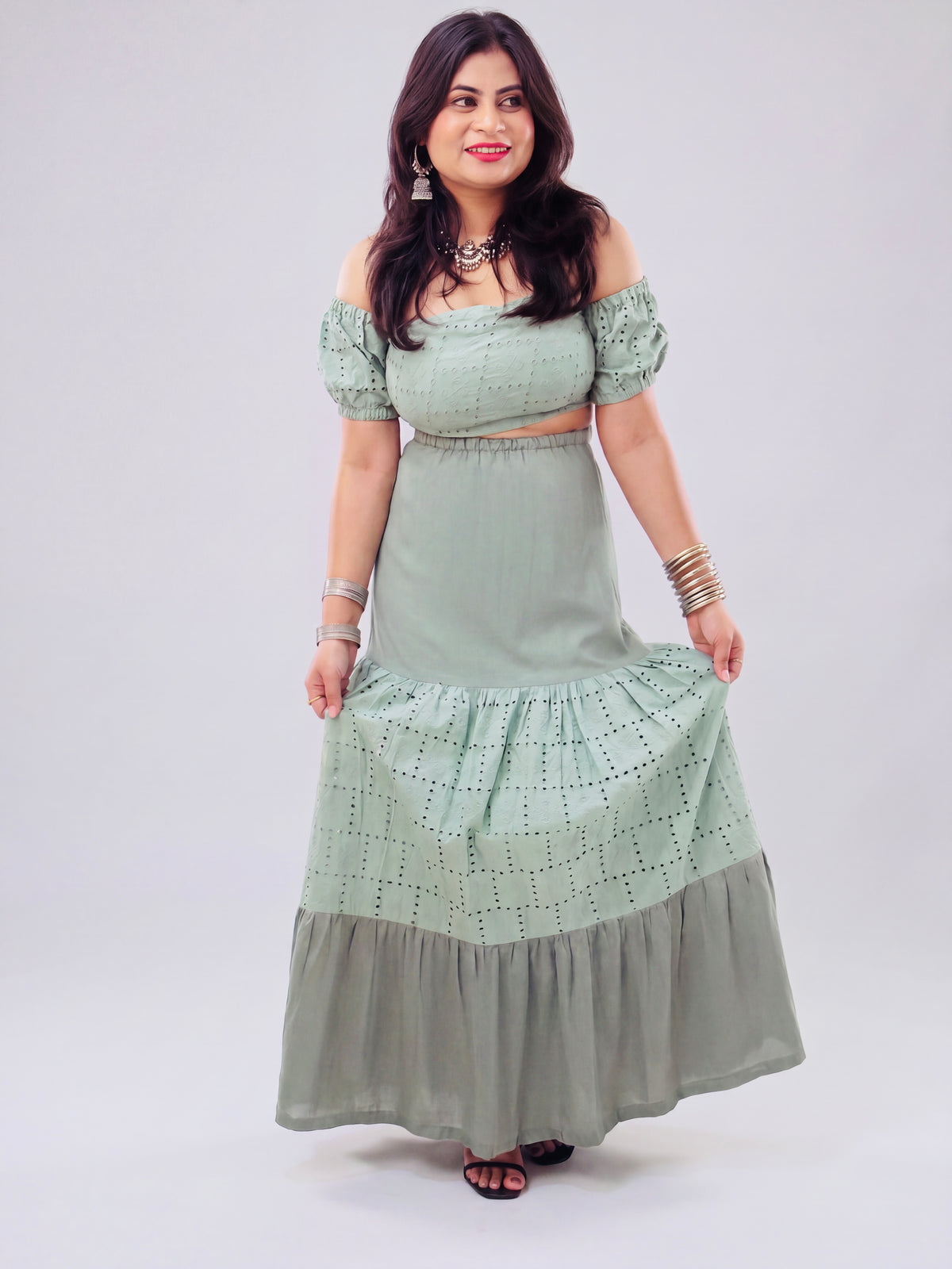 Mint Muse Chikankari Skirt Set