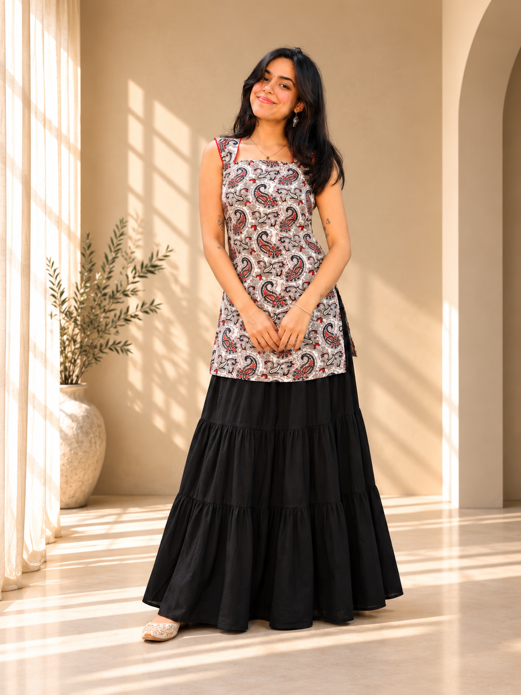 Mishthi Corset Kurti – White & Red