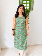 Mint Bloom Lace Kurti