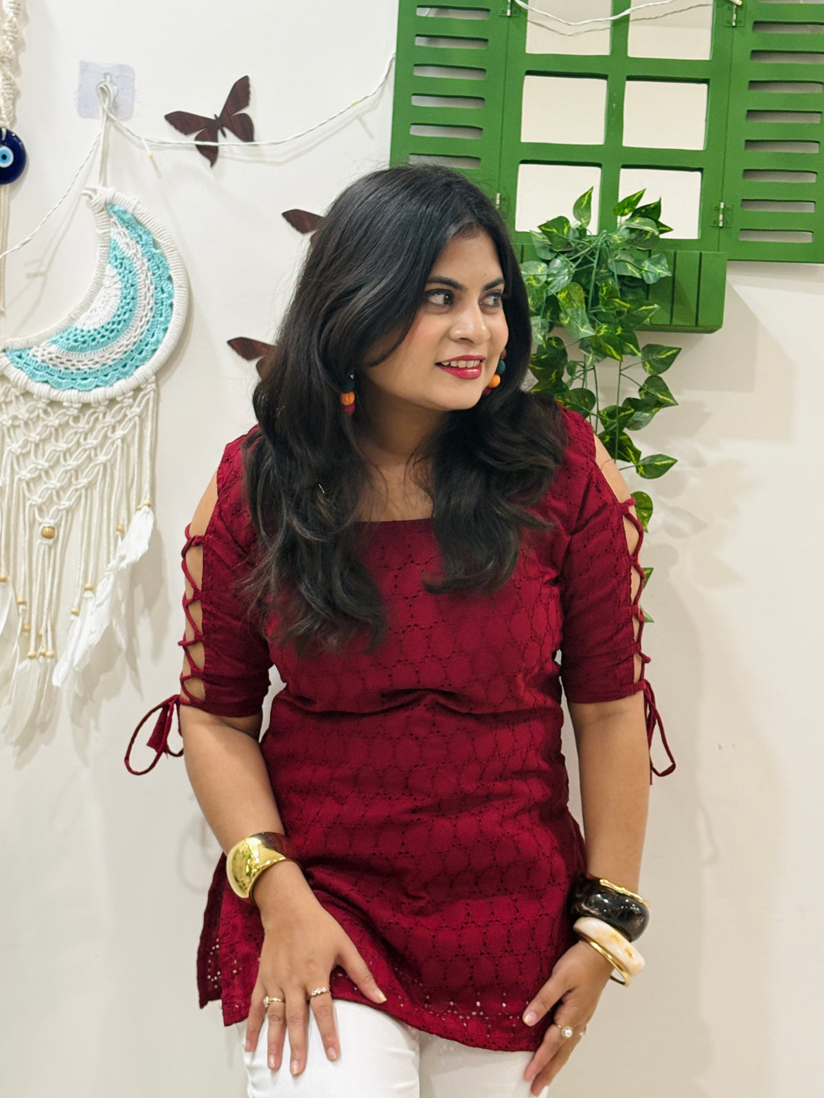 Hot Red Dori Sleeve Kurti