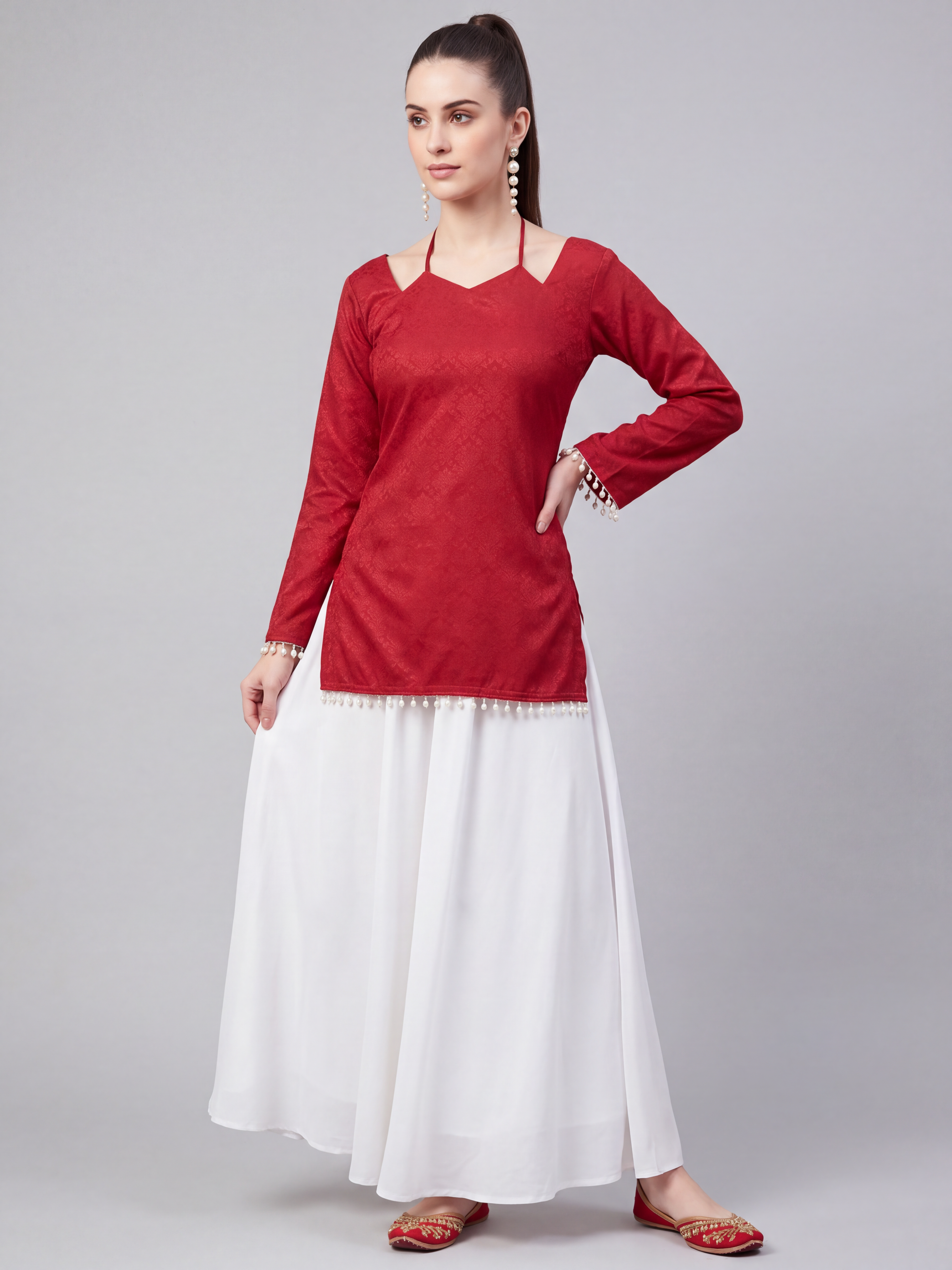 Noor Tie-Up Pearl Corset Kurti