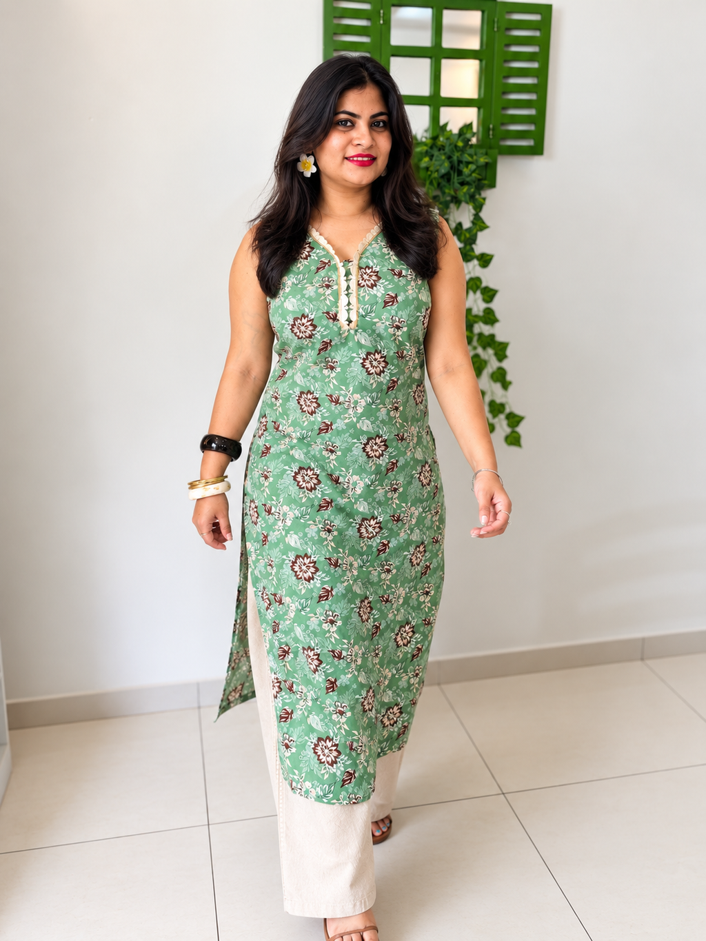 Mint Bloom Lace Kurti