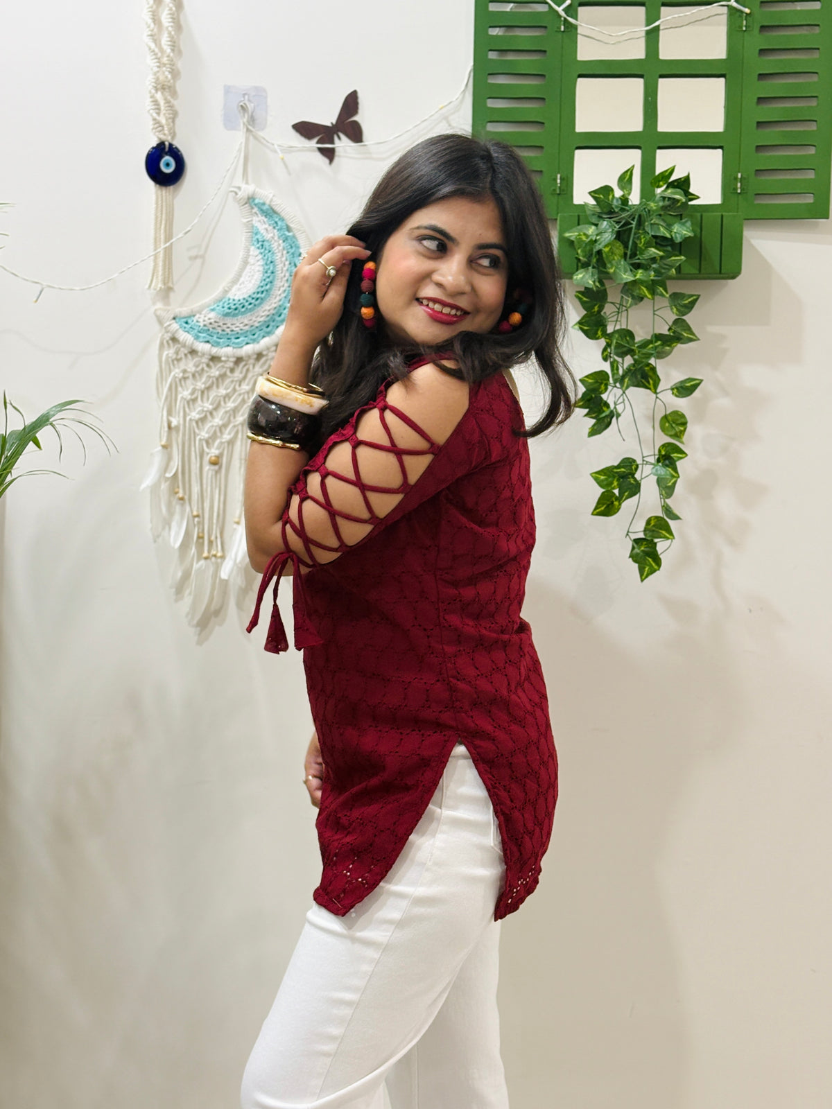 Hot Red Dori Sleeve Kurti