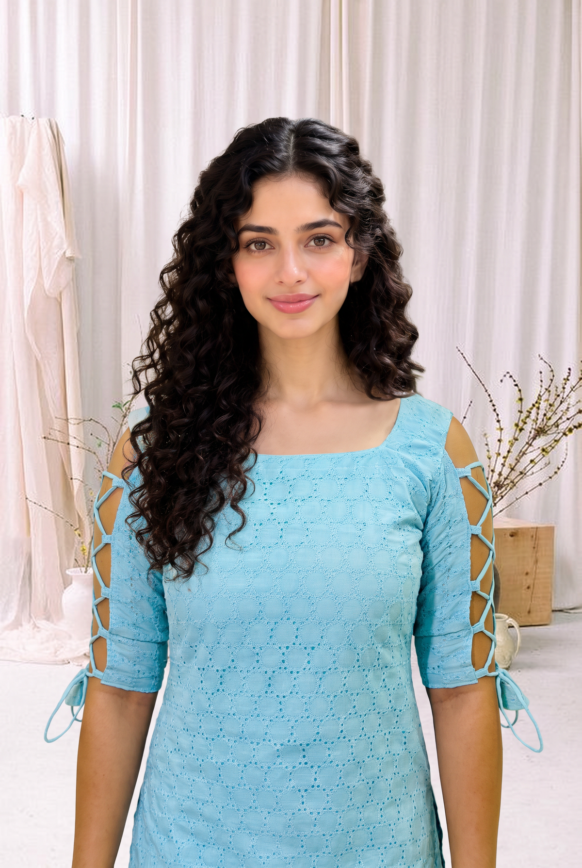 Sky Blue Dori Sleeve Kurti