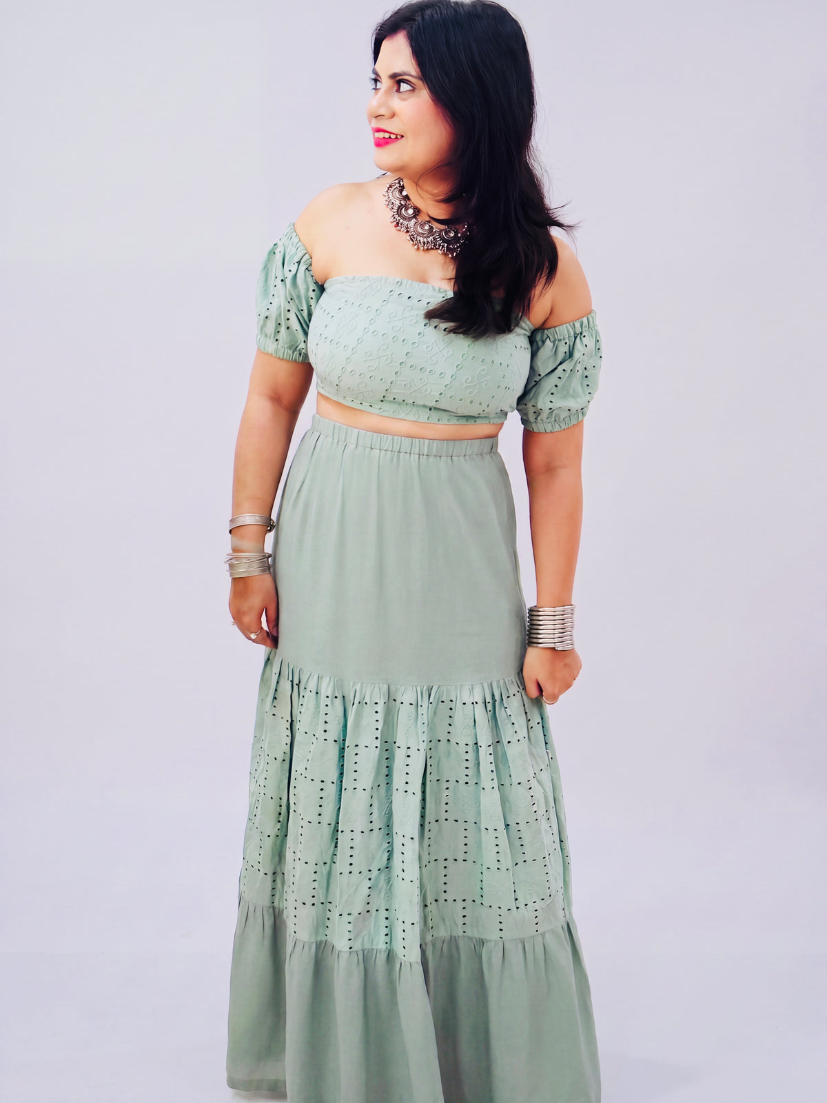 Mint Muse Chikankari Skirt Set