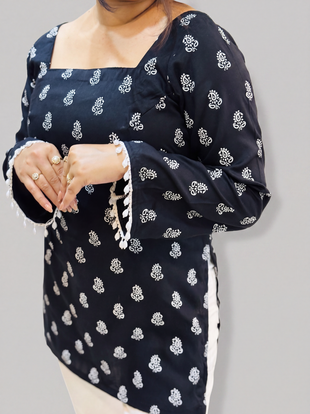 Black Pearl Bell Sleeve Kurti