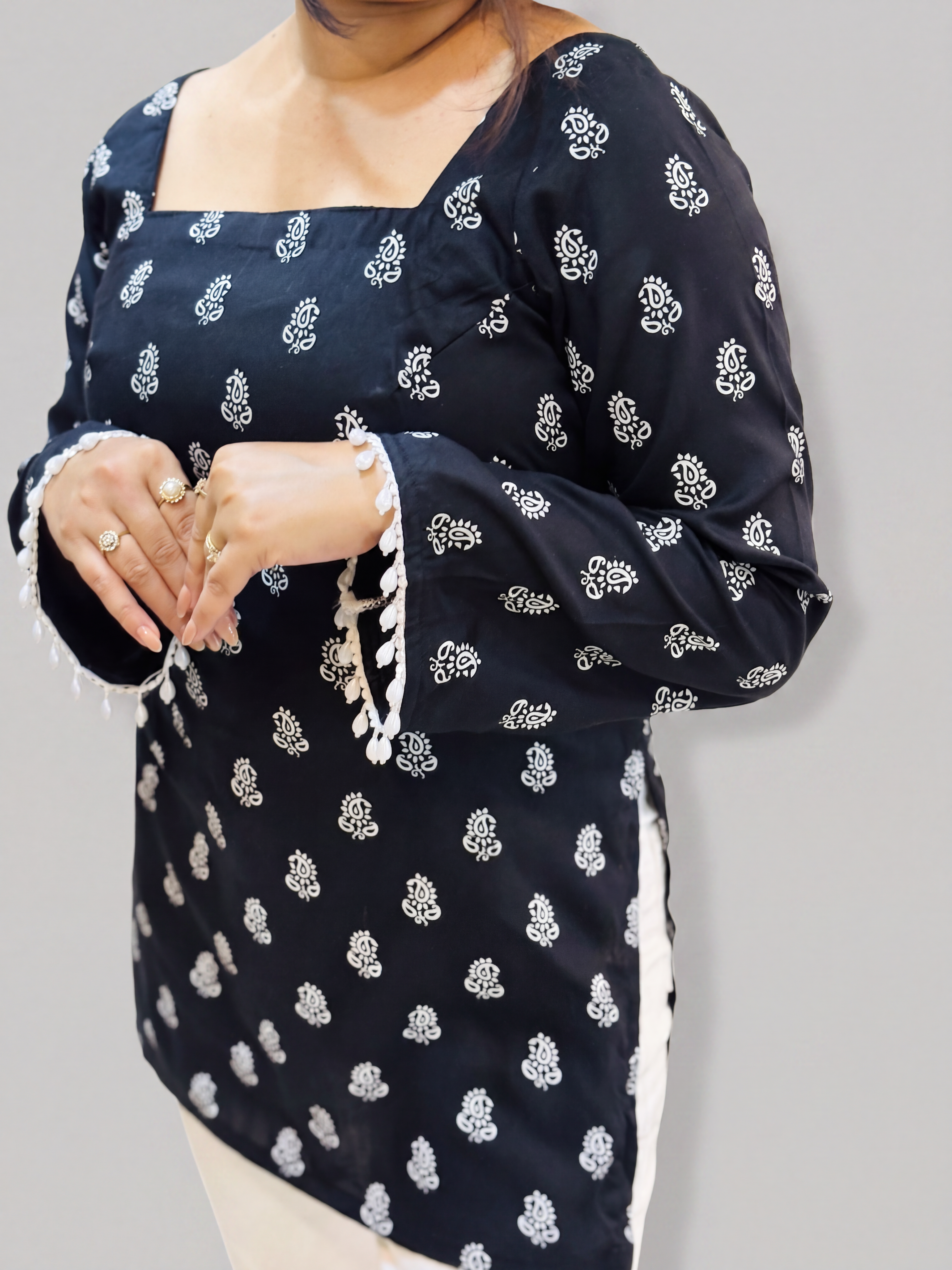 Black Pearl Bell Sleeve Kurti
