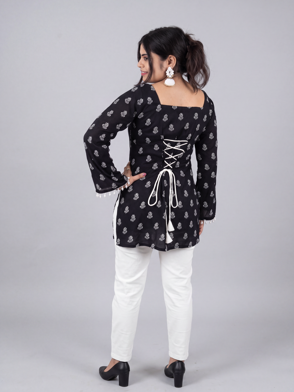 Black Pearl Bell Sleeve Kurti