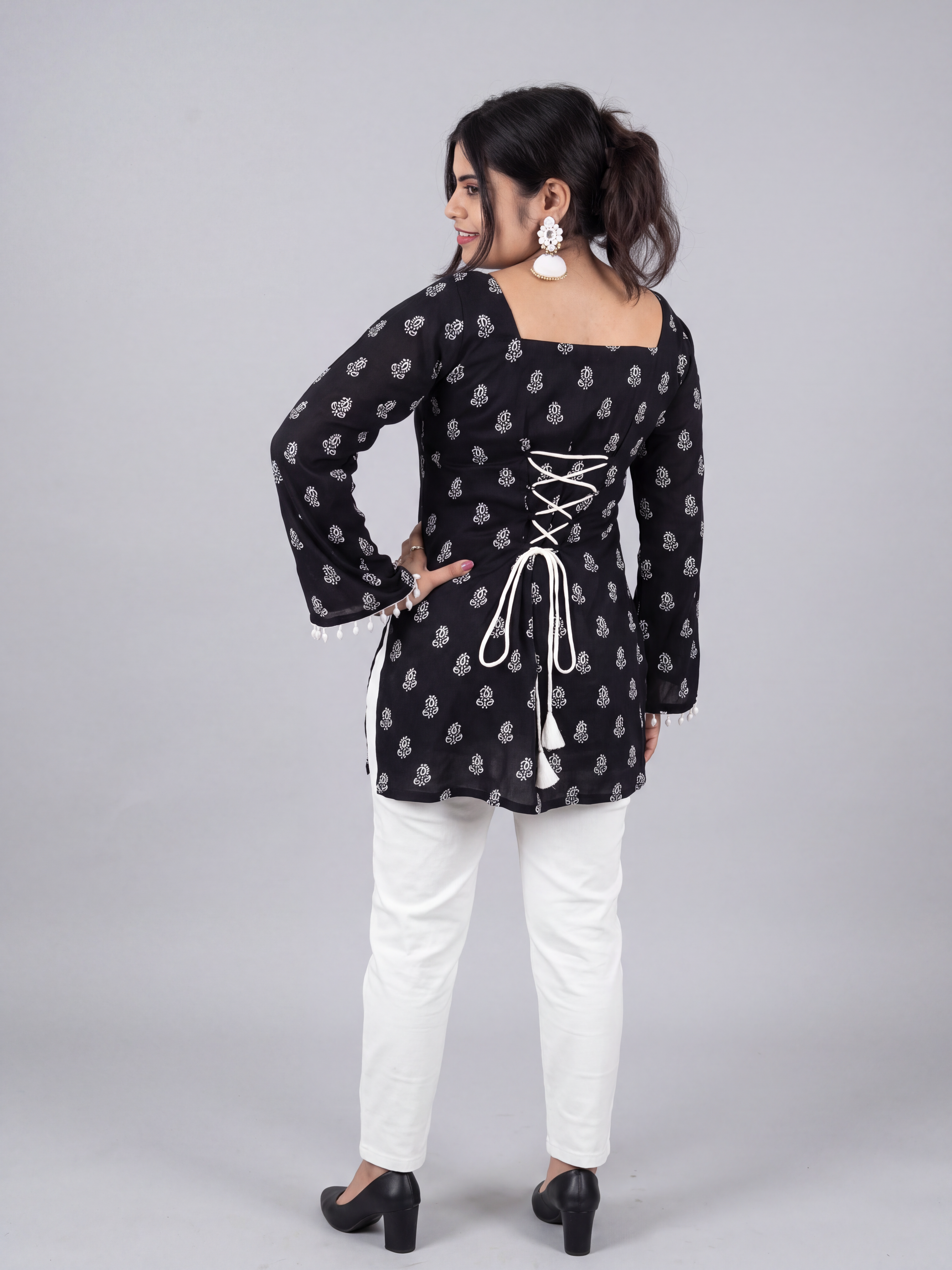 Black Pearl Bell Sleeve Kurti