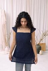 Navy Blue Hakoba Chikan Kurti