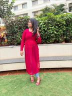 Hot Red Churidaar Sleeves Kurti