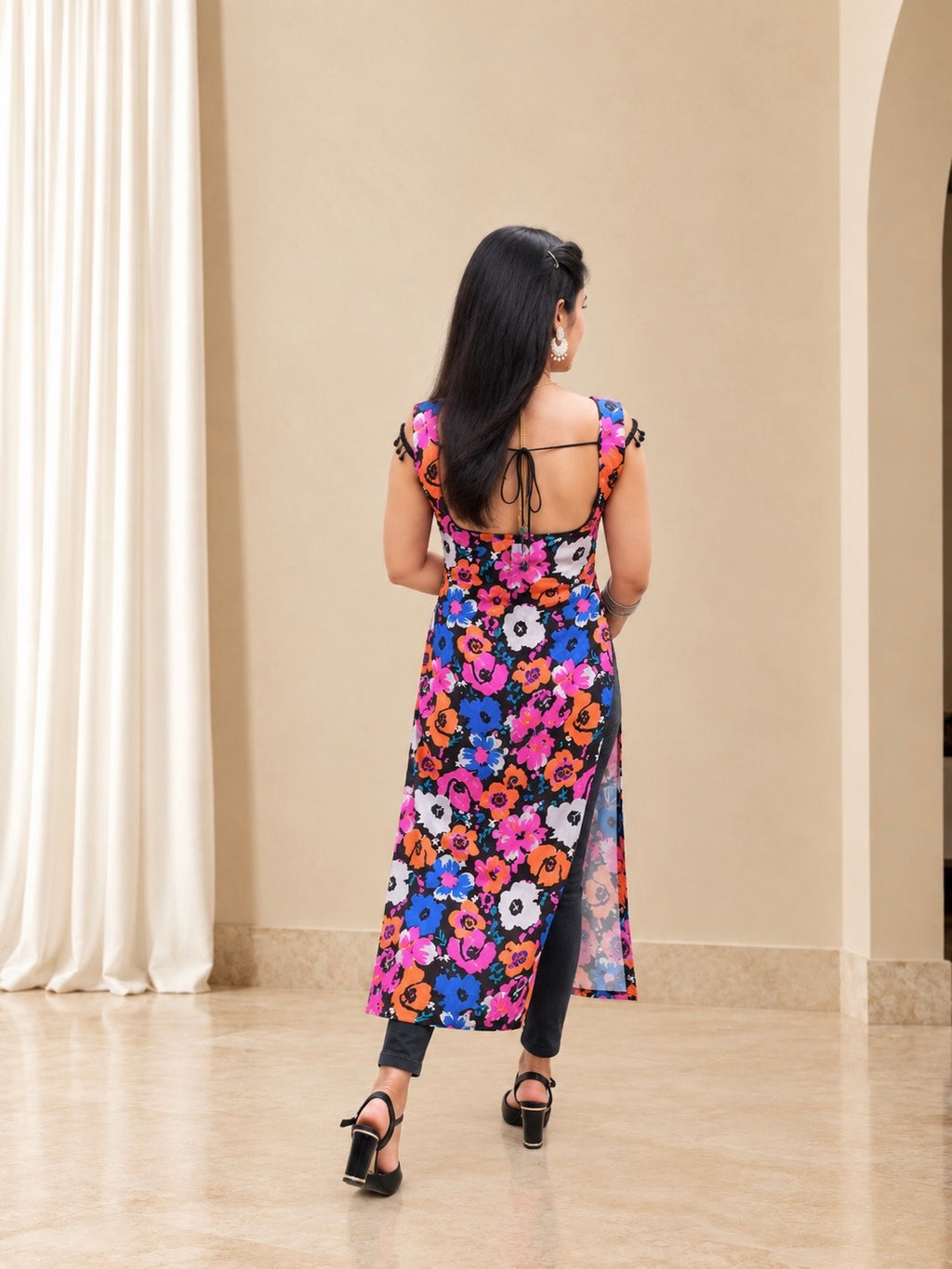 Midnight Bloom Shell-Back Long Kurti