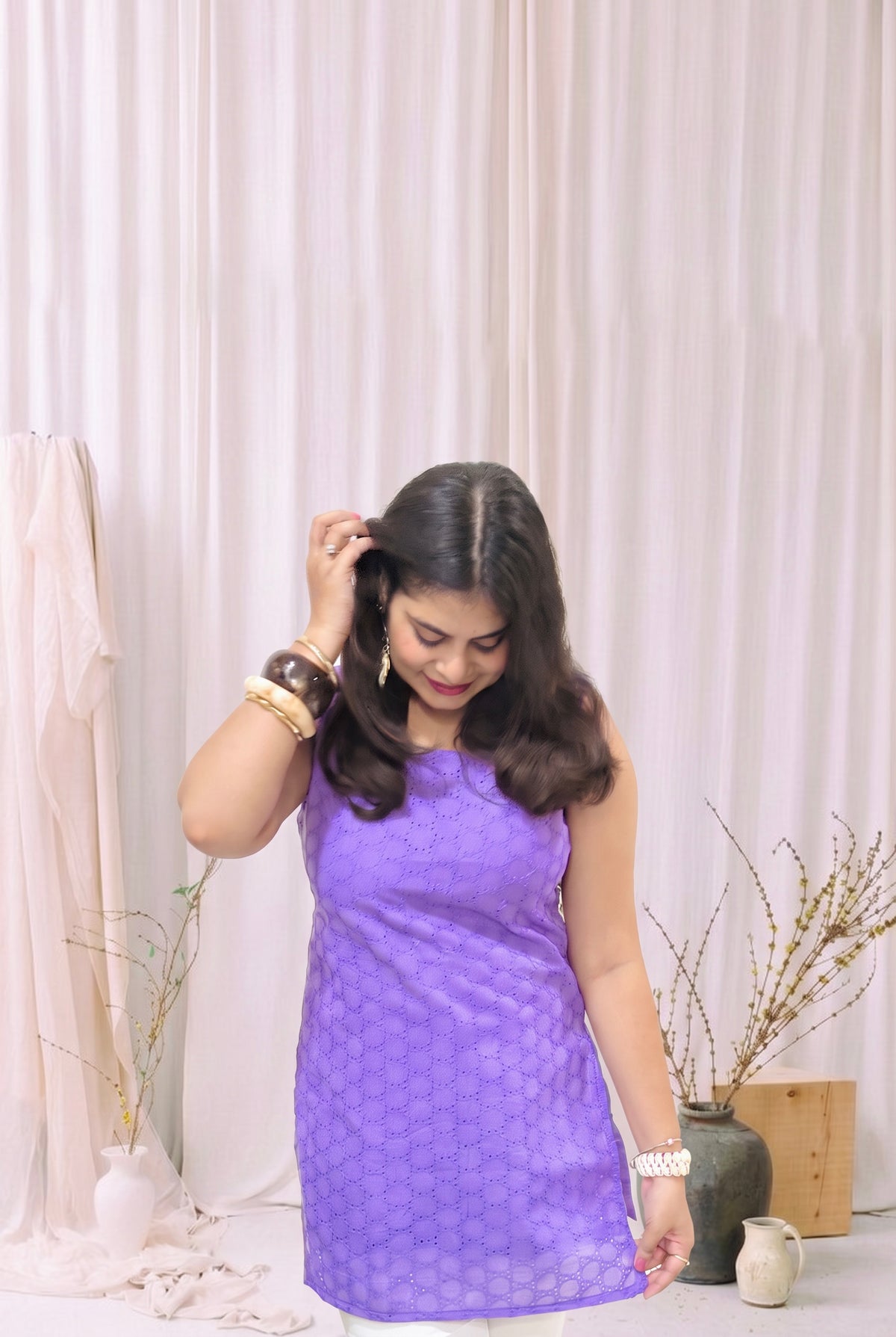Lavendar Shell Ladder Kurti