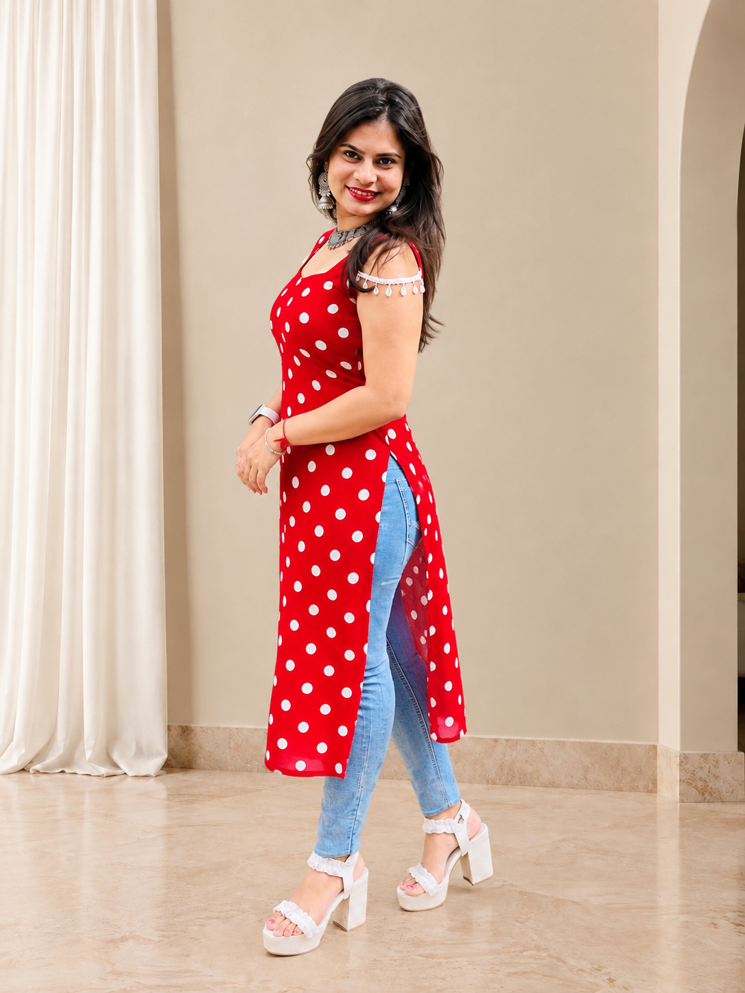 Classic Red Polka Kurti