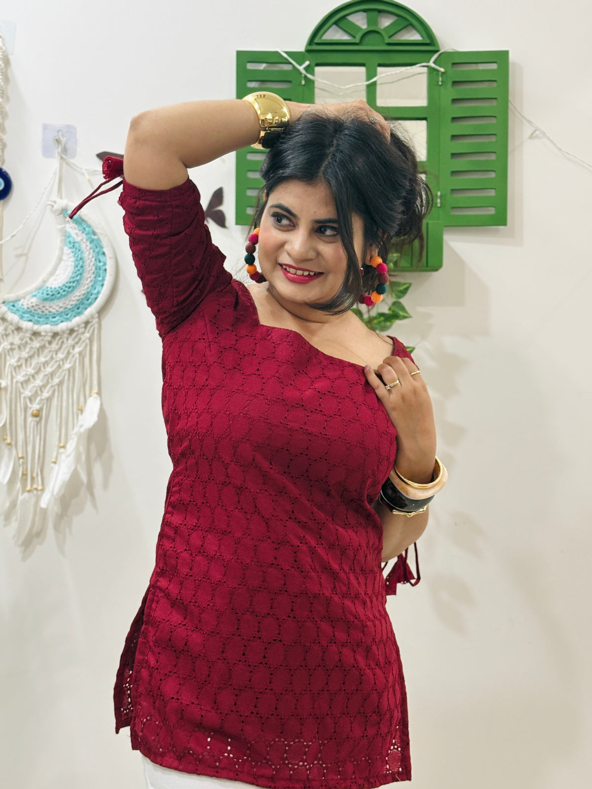 Hot Red Dori Sleeve Kurti
