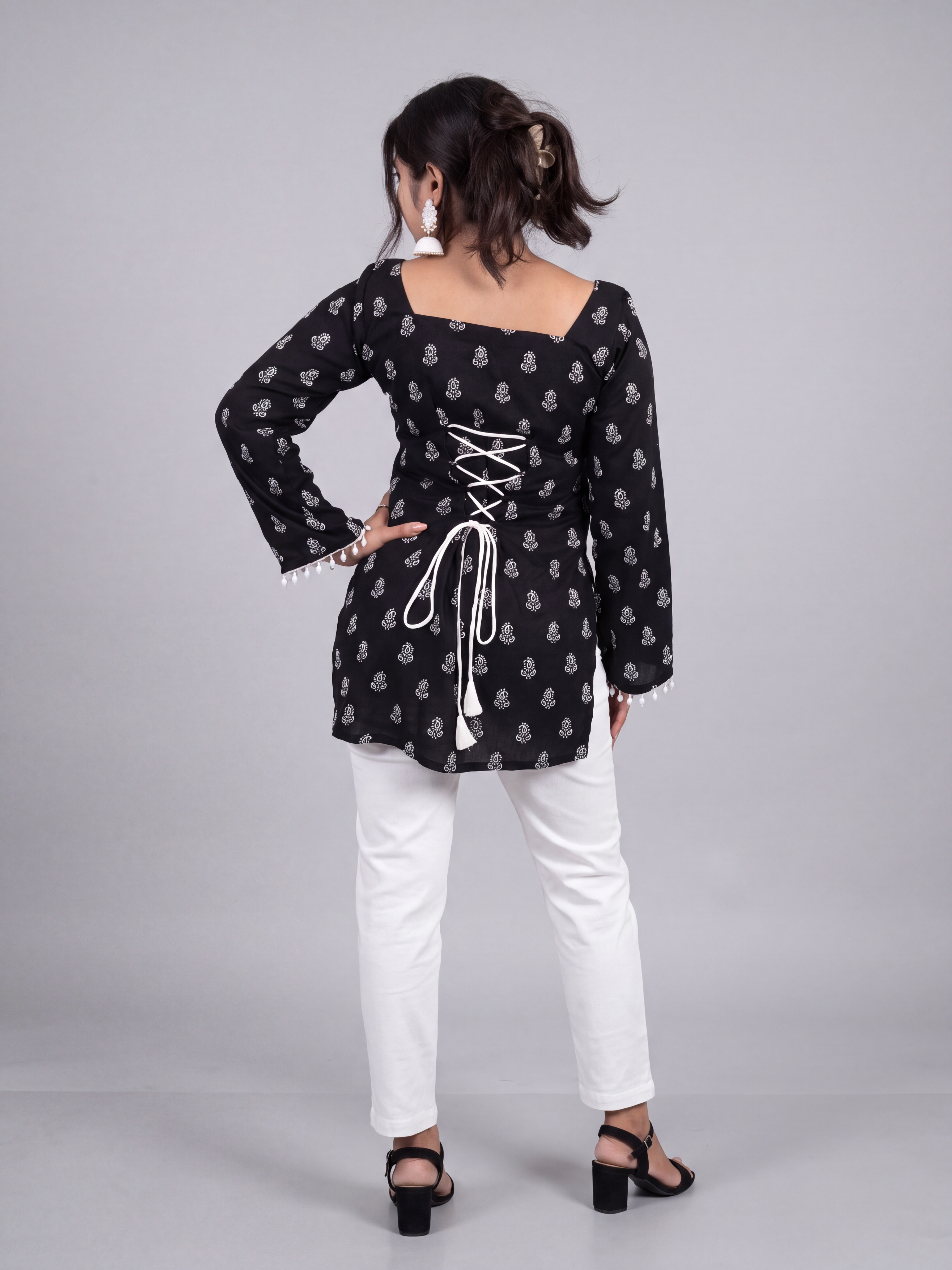 Black Pearl Bell Sleeve Kurti