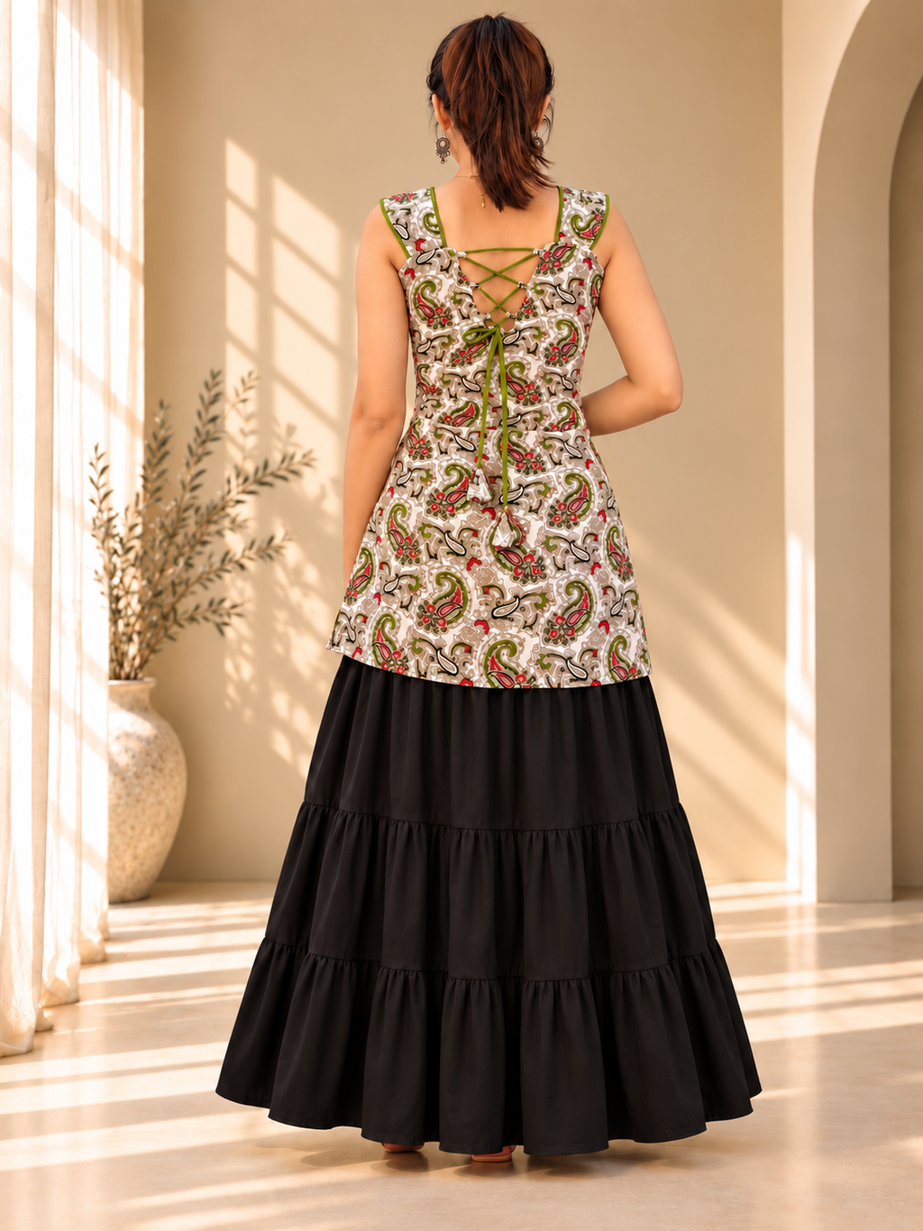 Mishthi Corset Kurti – White & Green