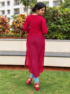 Hot Red Churidaar Sleeves Kurti
