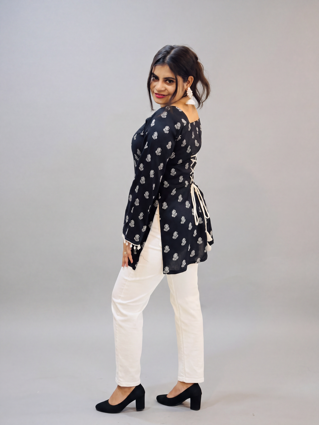 Black Pearl Bell Sleeve Kurti