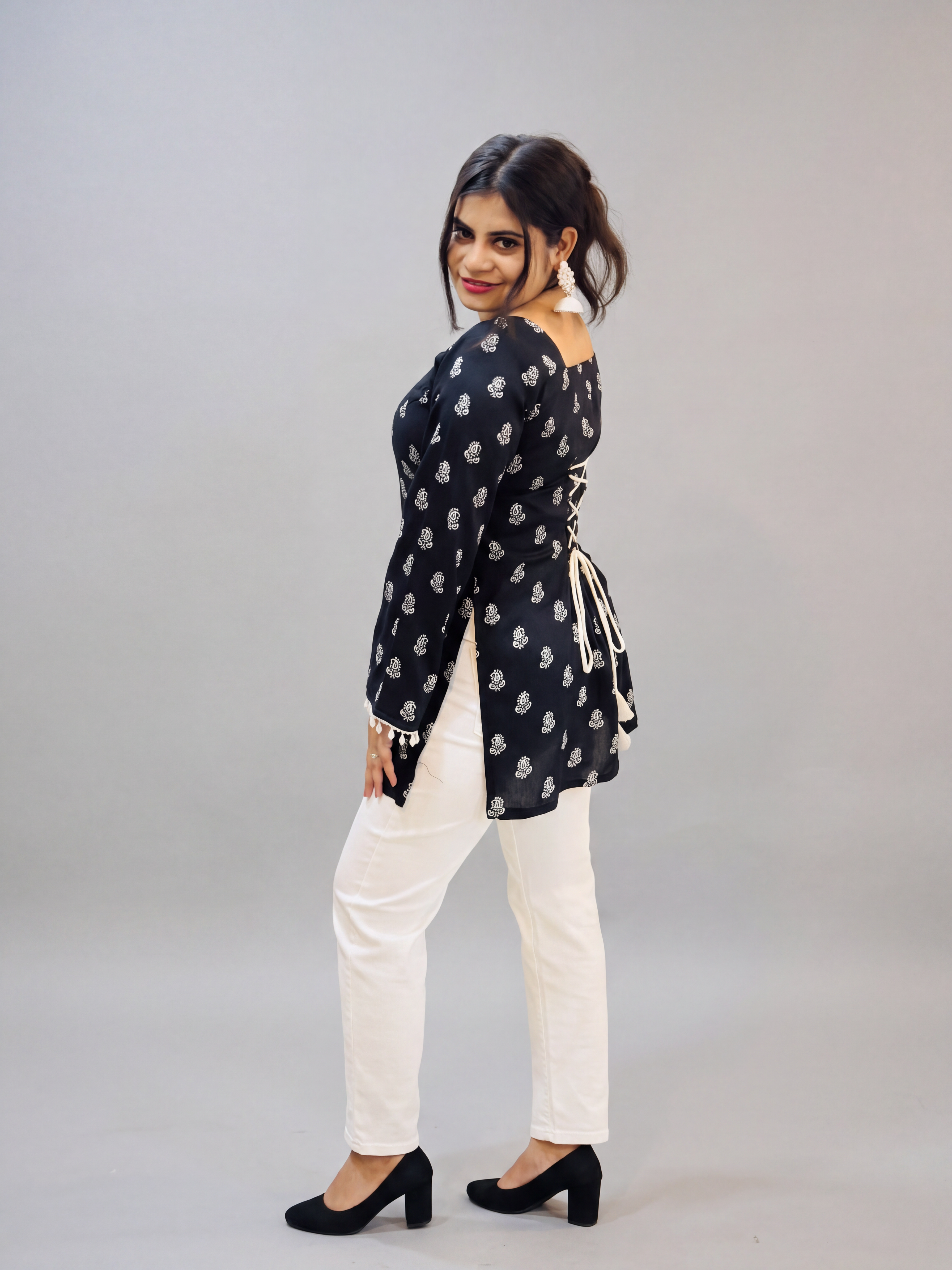 Black Pearl Bell Sleeve Kurti
