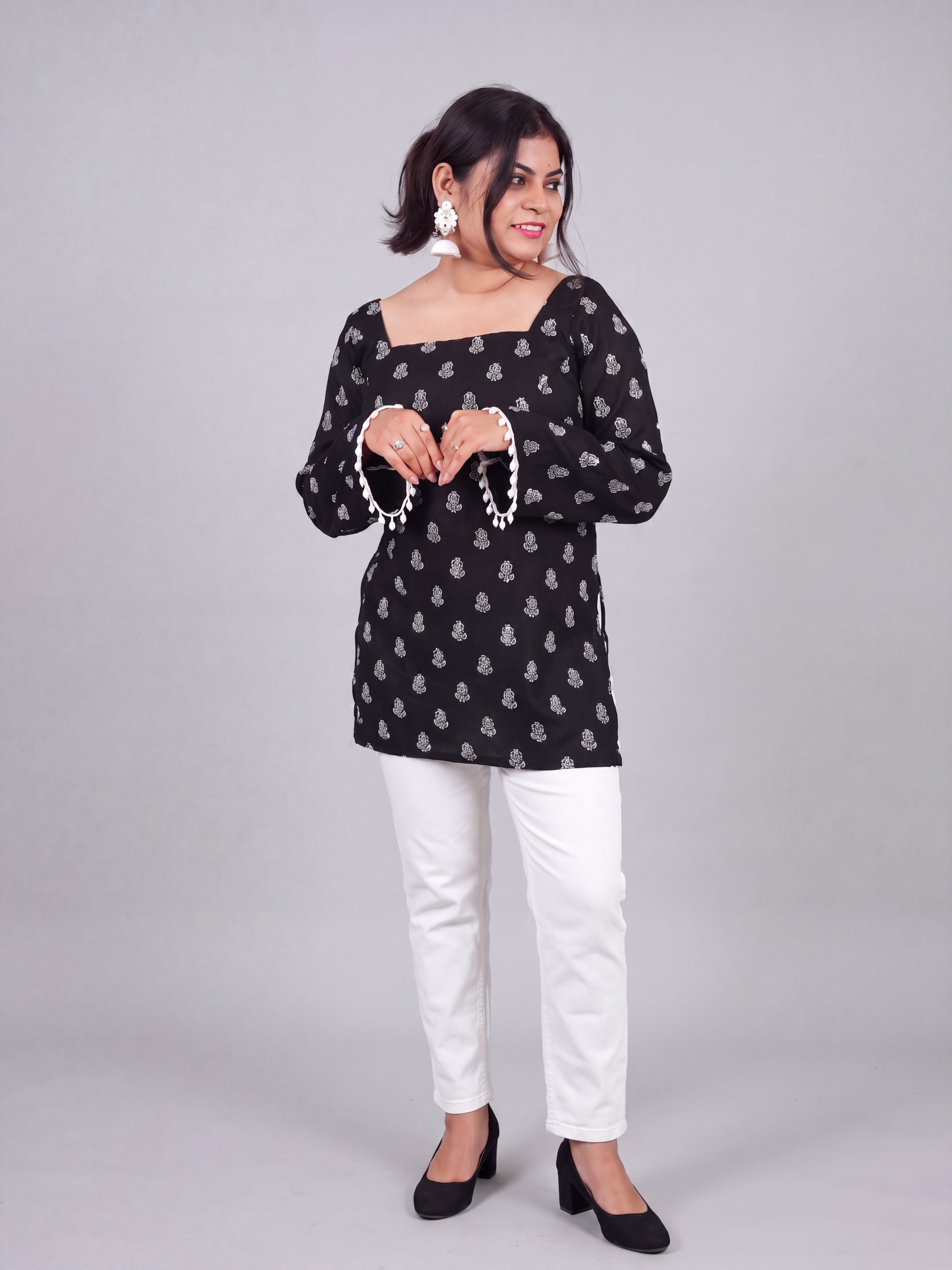 Black Pearl Bell Sleeve Kurti