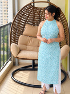 Lily Blue Petal Halter Neck Kurti