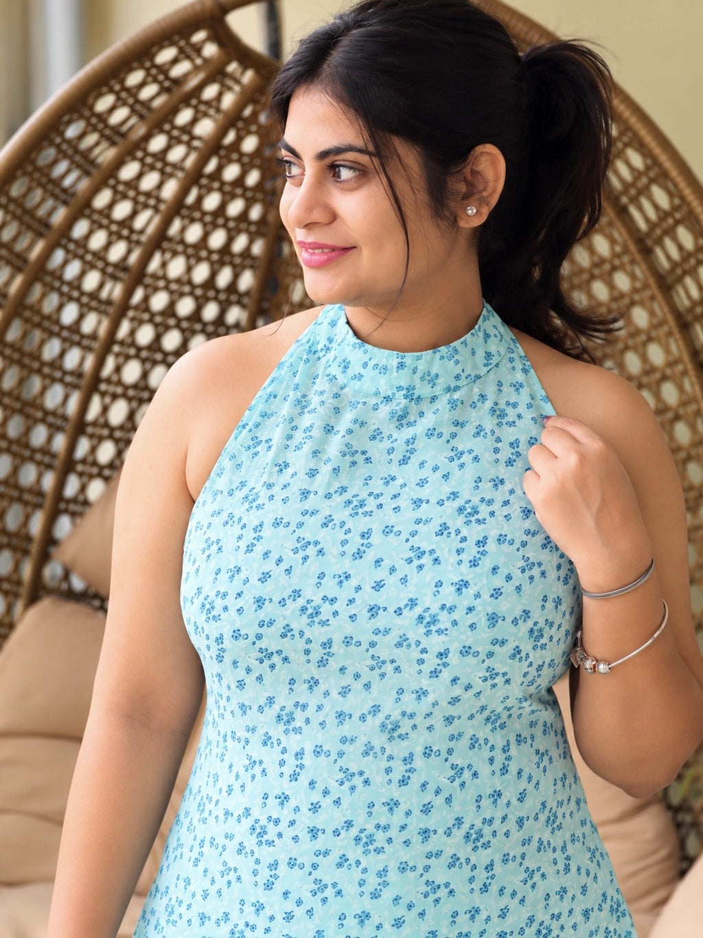 Lily Blue Petal Halter Neck Kurti