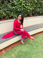 Hot Red Churidaar Sleeves Kurti