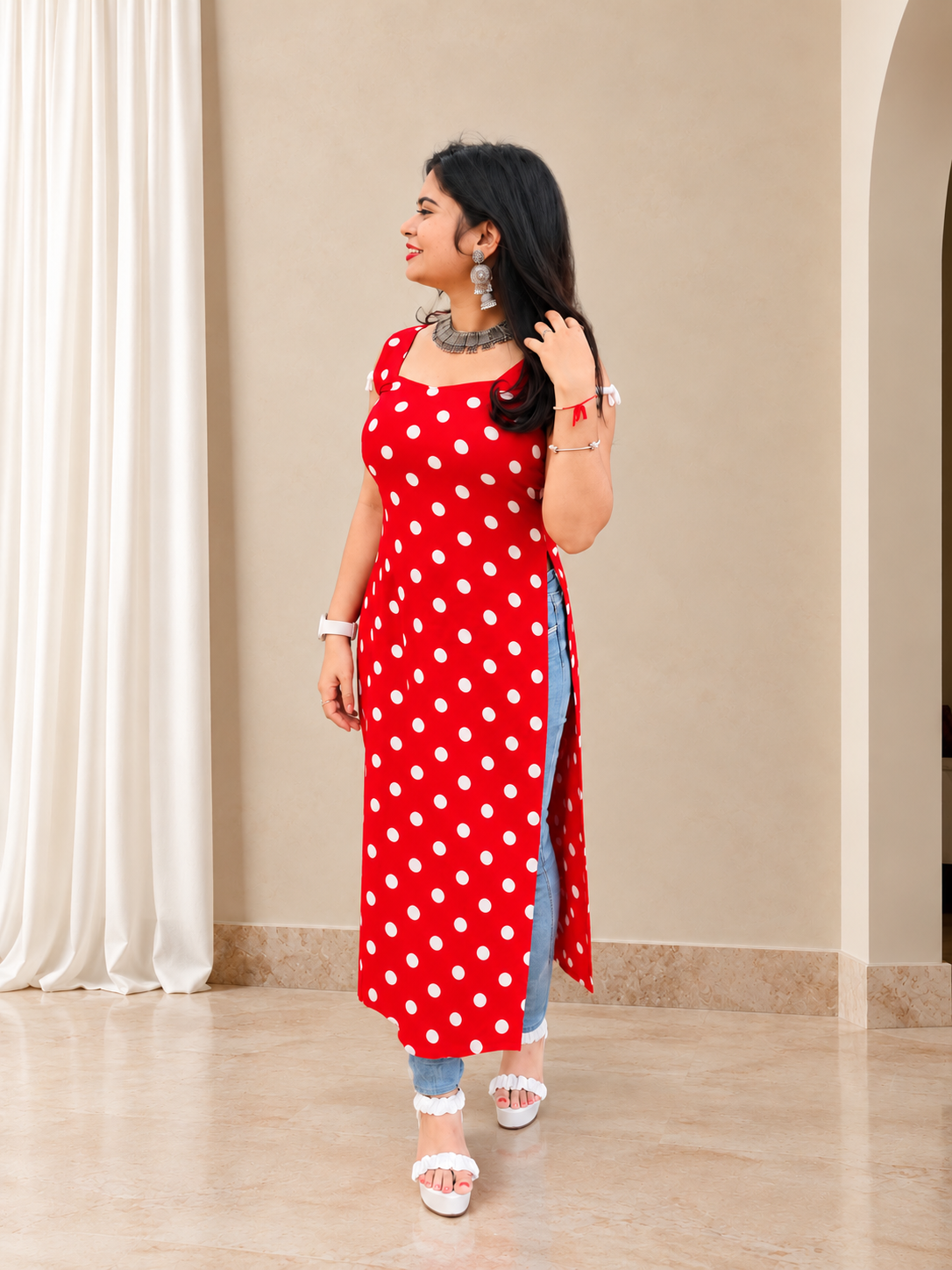 Classic Red Polka Kurti