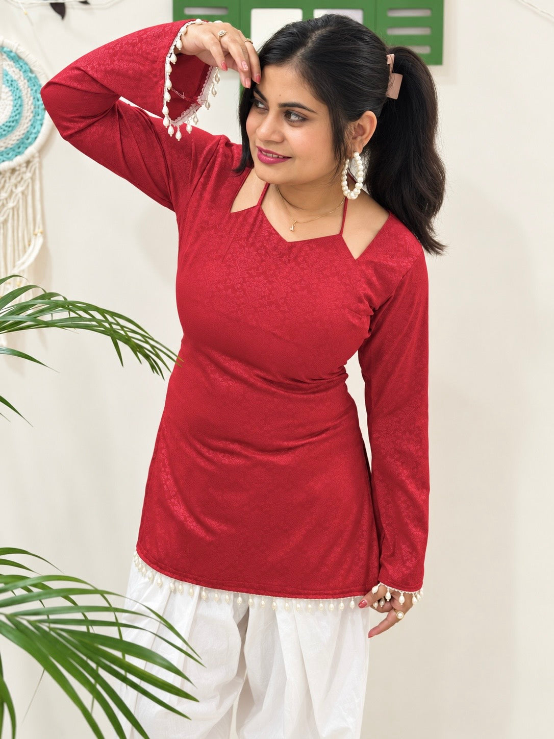 Noor Tie-Up Pearl Corset Kurti