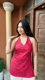 Jaipuri Charm Halter Neck Kurti