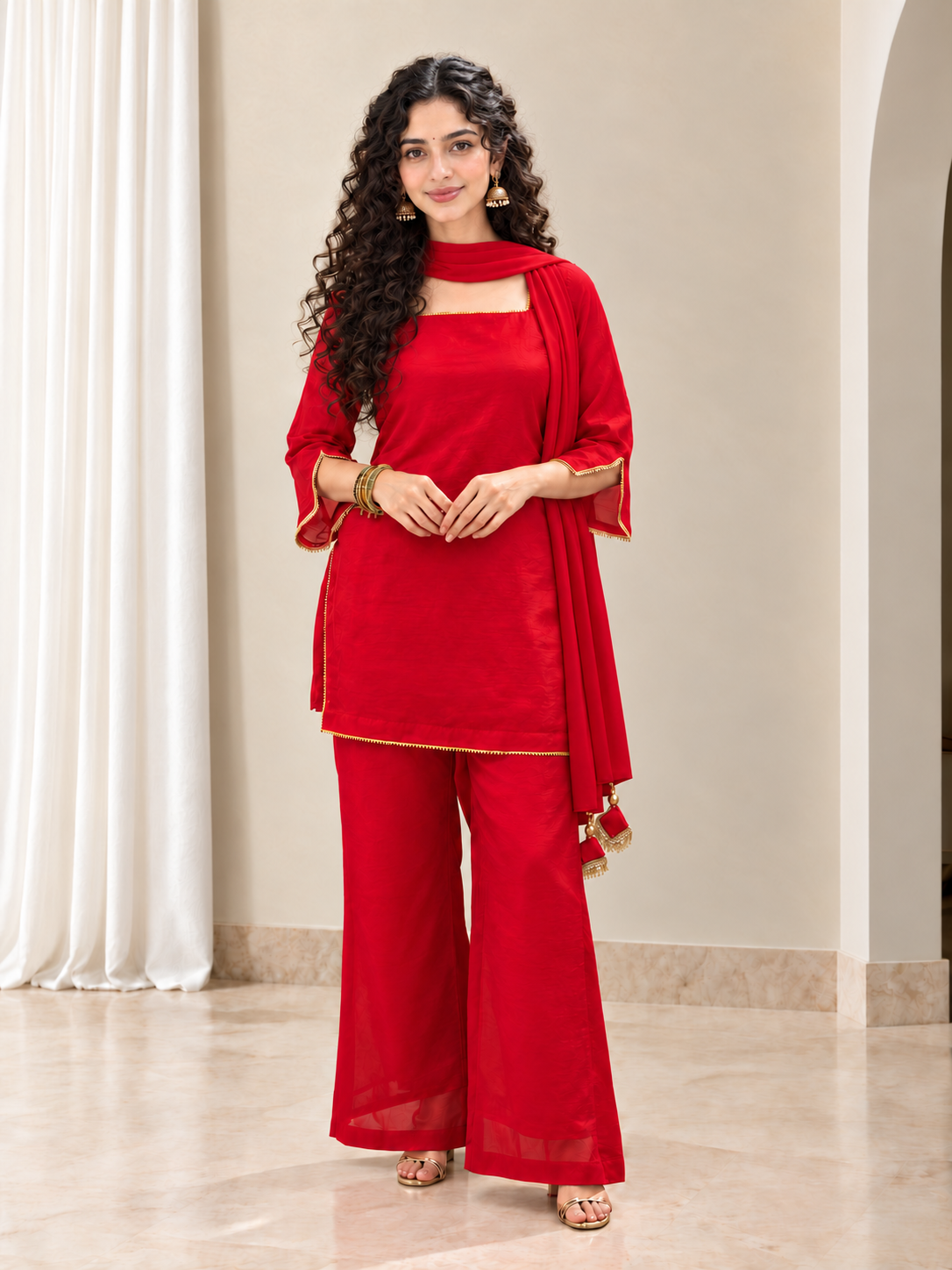 Sajni Corset Palazo Suit Set - Red