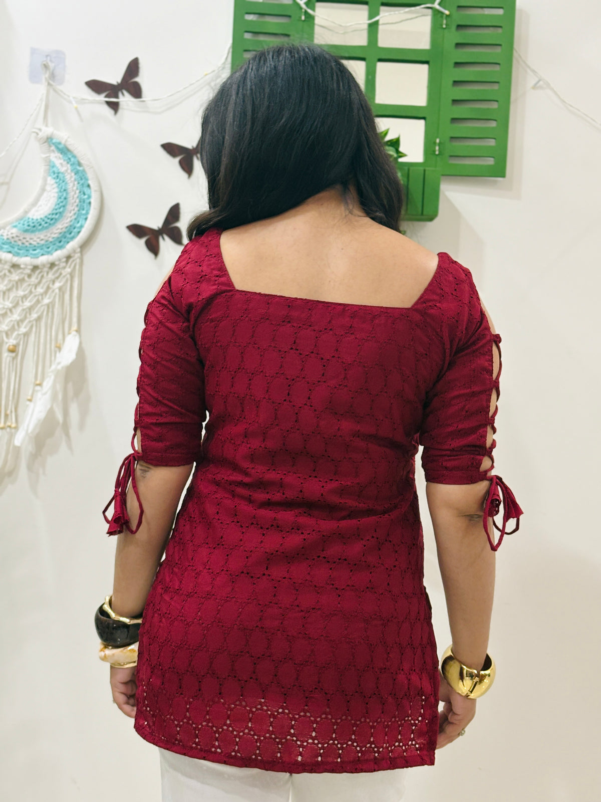 Hot Red Dori Sleeve Kurti