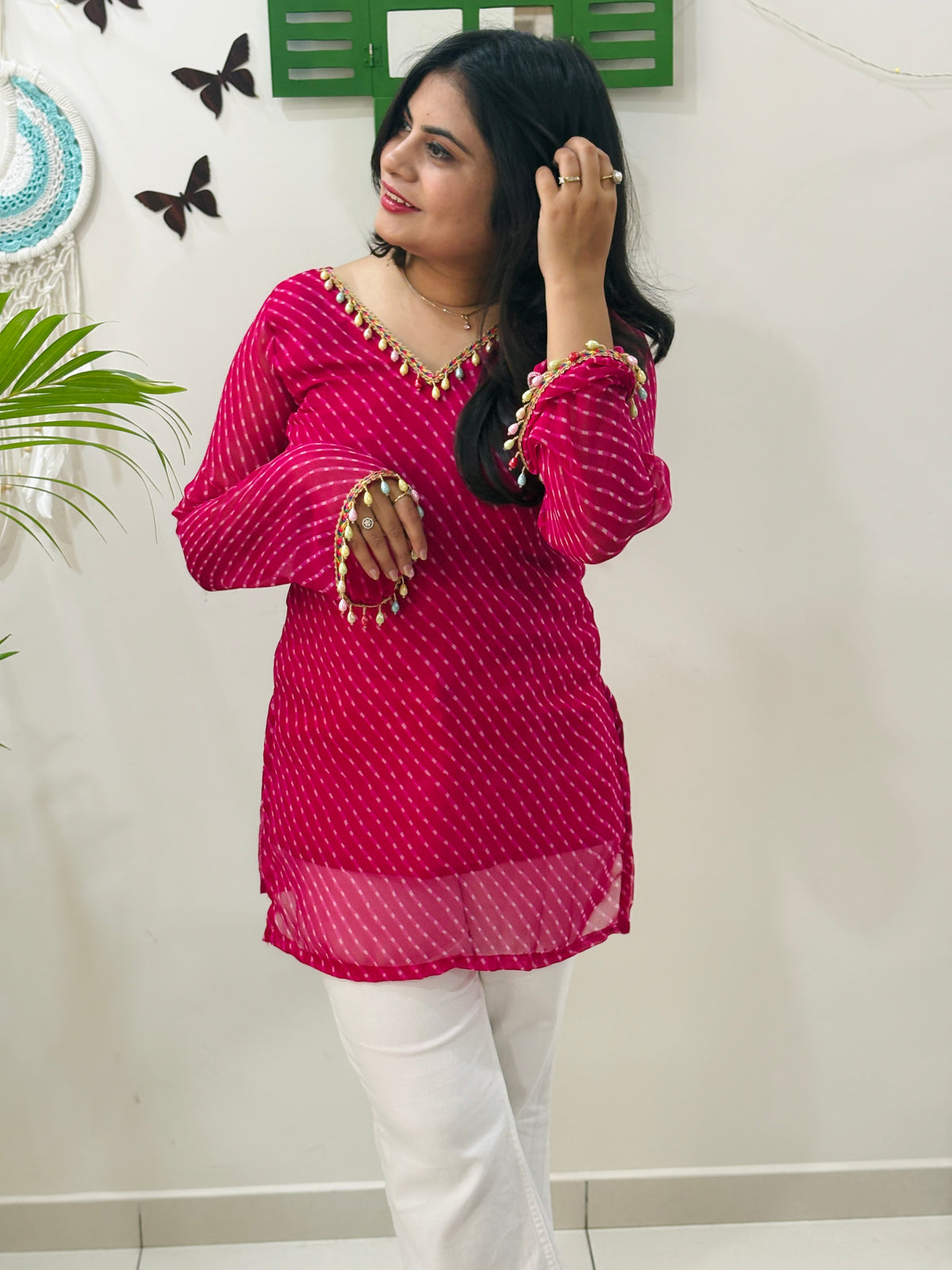 Pink Kota Doria Kurti