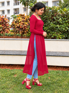 Hot Red Churidaar Sleeves Kurti