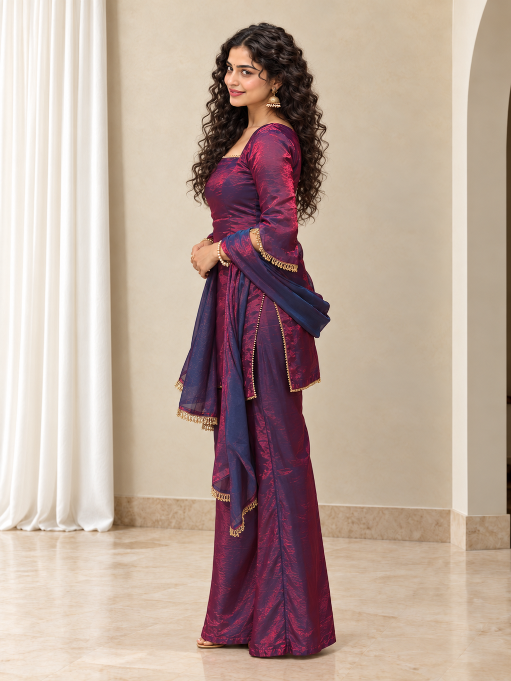 Sajni Corset Palazo Suit Set – Wine Blue