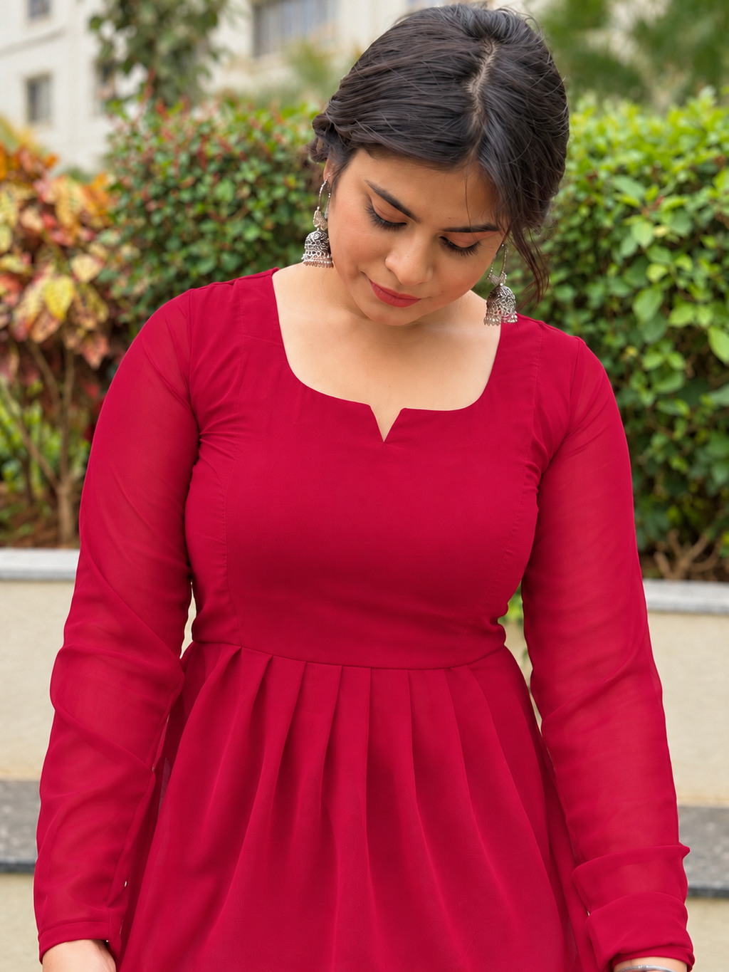 Hot Red Churidaar Sleeves Kurti