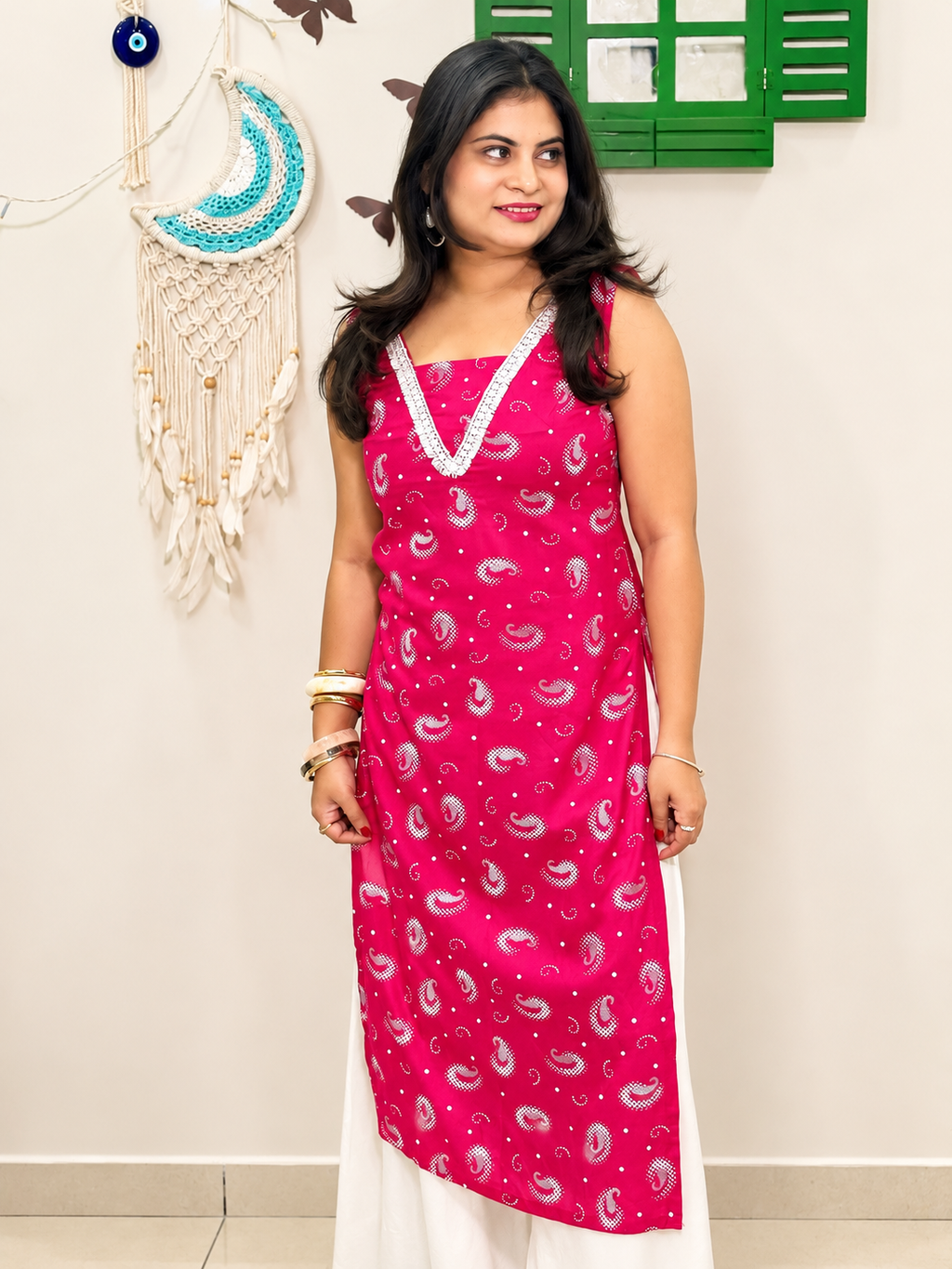 Suhani Shell Lace Kurti - Pink